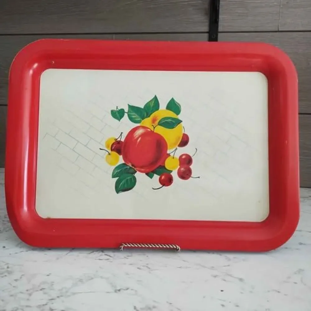 Vintage 50's Decor Metal Serving Tray with Fruit Design